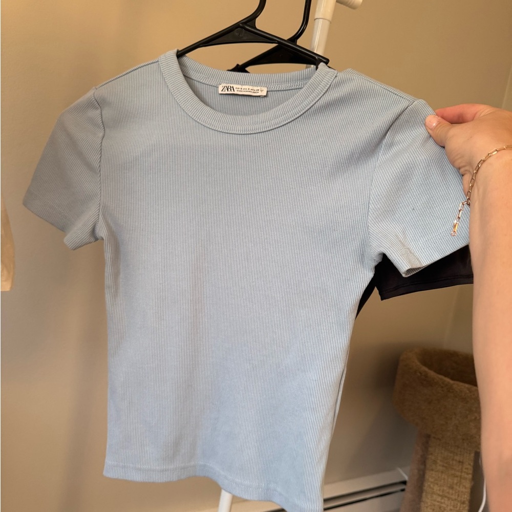 Zara Sky Blue Ribbed Top